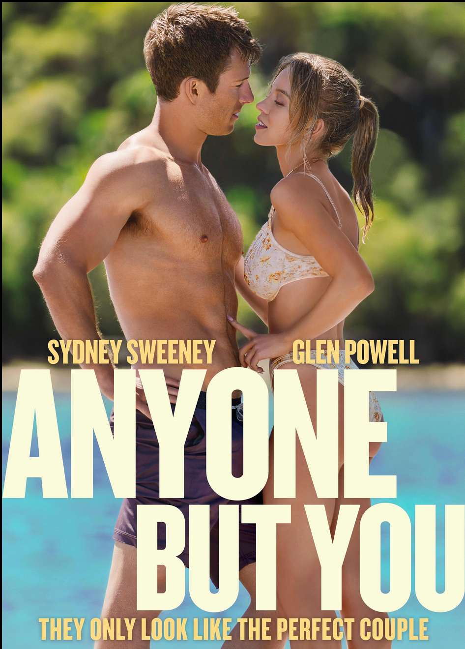 Promo poster with Ben and Bea in bathing suits standing facing each other looking like they are about to kiss. the title and the actors names are below with the tagline "They only look like the perfectly couple."